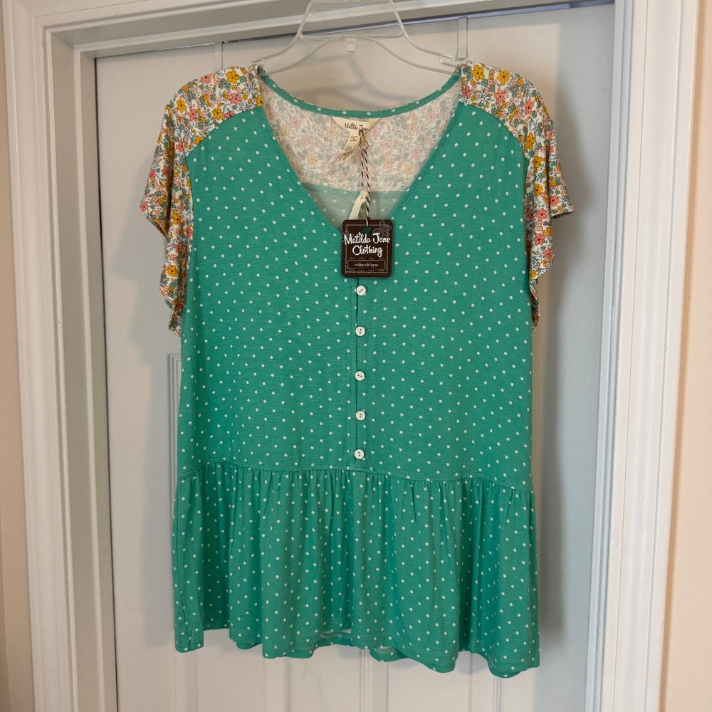 NWT Matilda Jane Green Polka Dot Top - Size Large